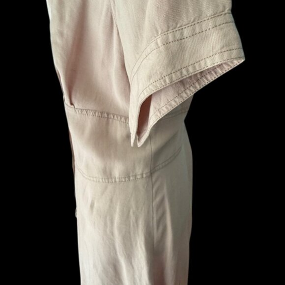 KRIZIA Designer Tailored Sheath Shirt Dress Pink Lace Collar Short Sleeve Sz 14 - Picture 11 of 16